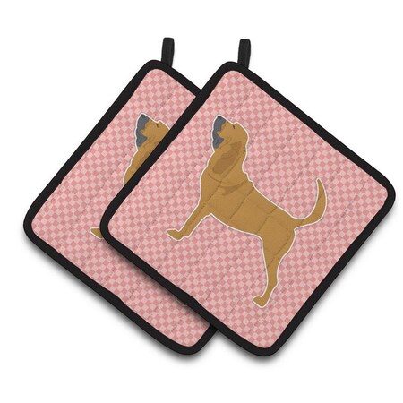 Carolines Treasures Bloodhound Checkerboard Pink Pair of Pot Holders BB3584PTHD